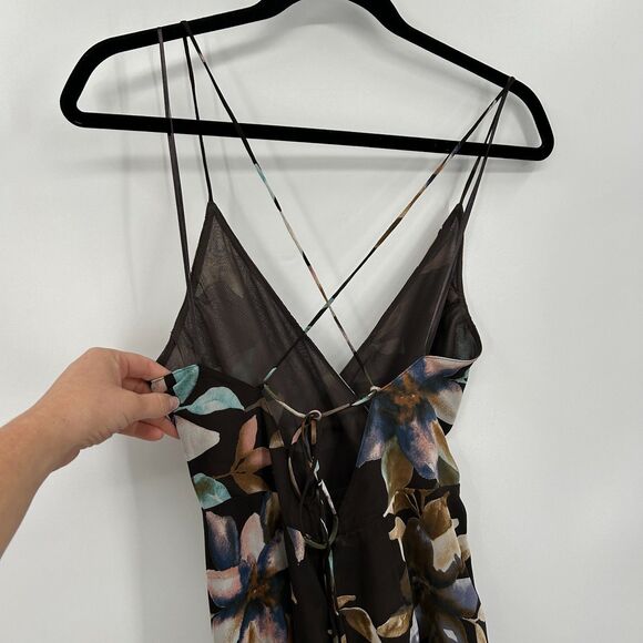 ASTR The Label Brown Floral Surplice Spaghetti Strap Maxi Dress Size Small S - Picture 7 of 10